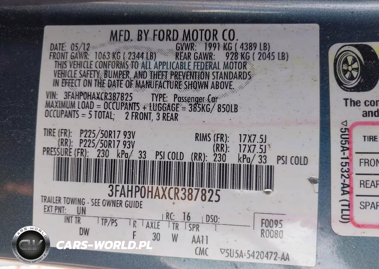 2012 Ford Fusion Se VIN:3FAHP0HAXCR387825 - 9
