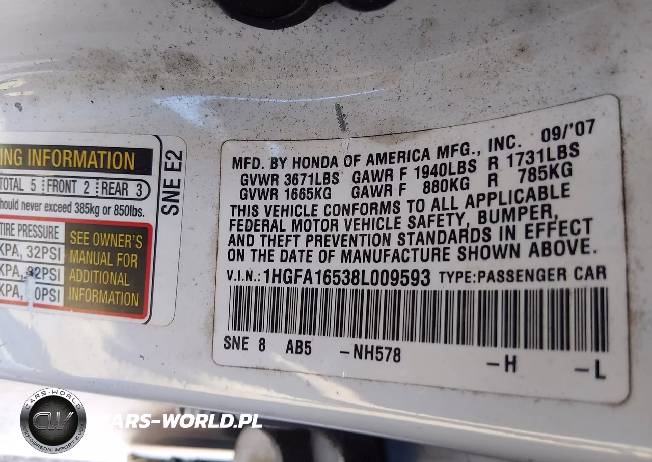 2008 Honda Civic Lx VIN:1HGFA16538L009593 - 9