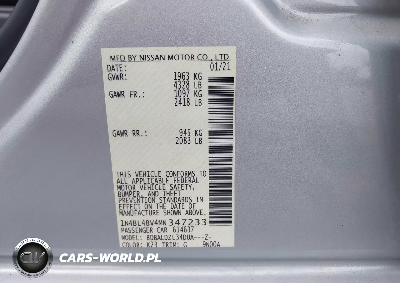 2021 Nissan Altima S Fwd VIN:1N4BL4BV4MN347233 - 9
