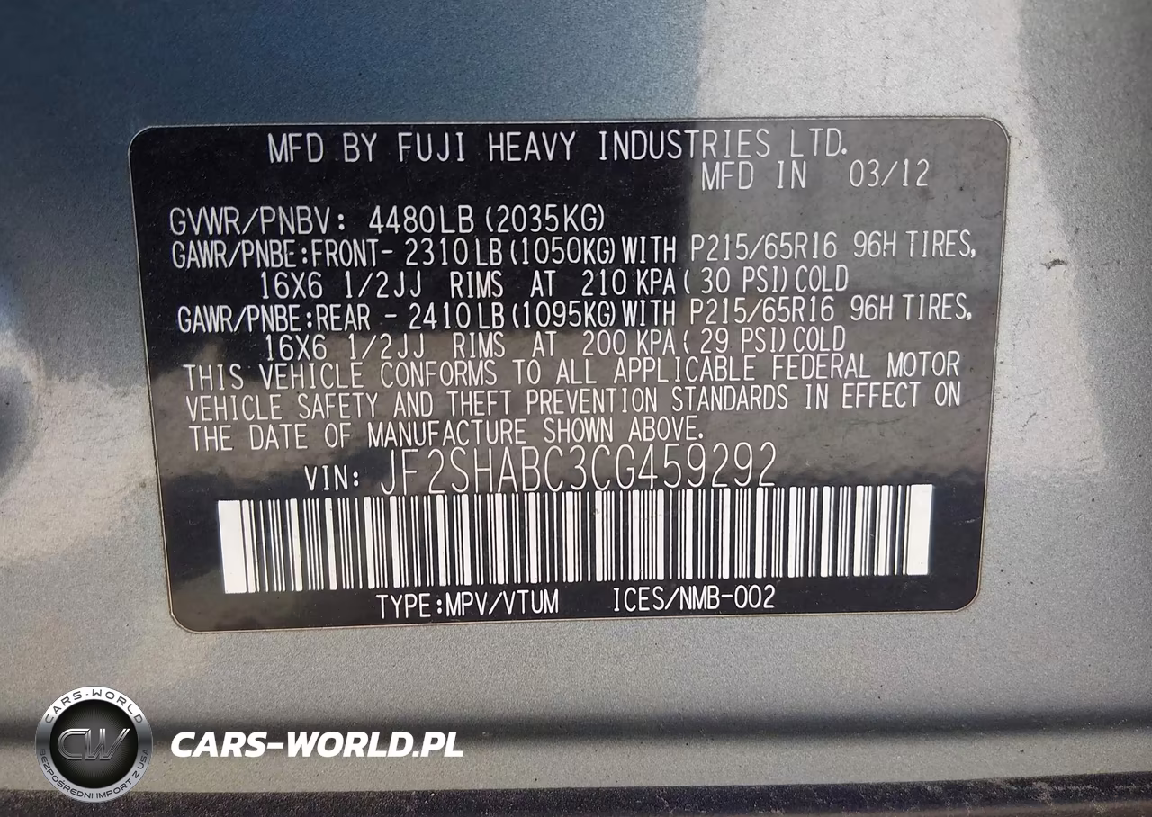2012 Subaru Forester 2.5X VIN:JF2SHABC3CG459292 - 9