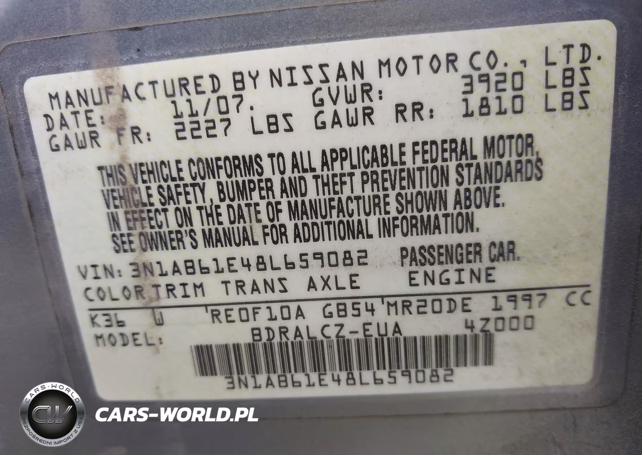 2008 Nissan Sentra 2.0 VIN:3N1AB61E48L659082 - 9