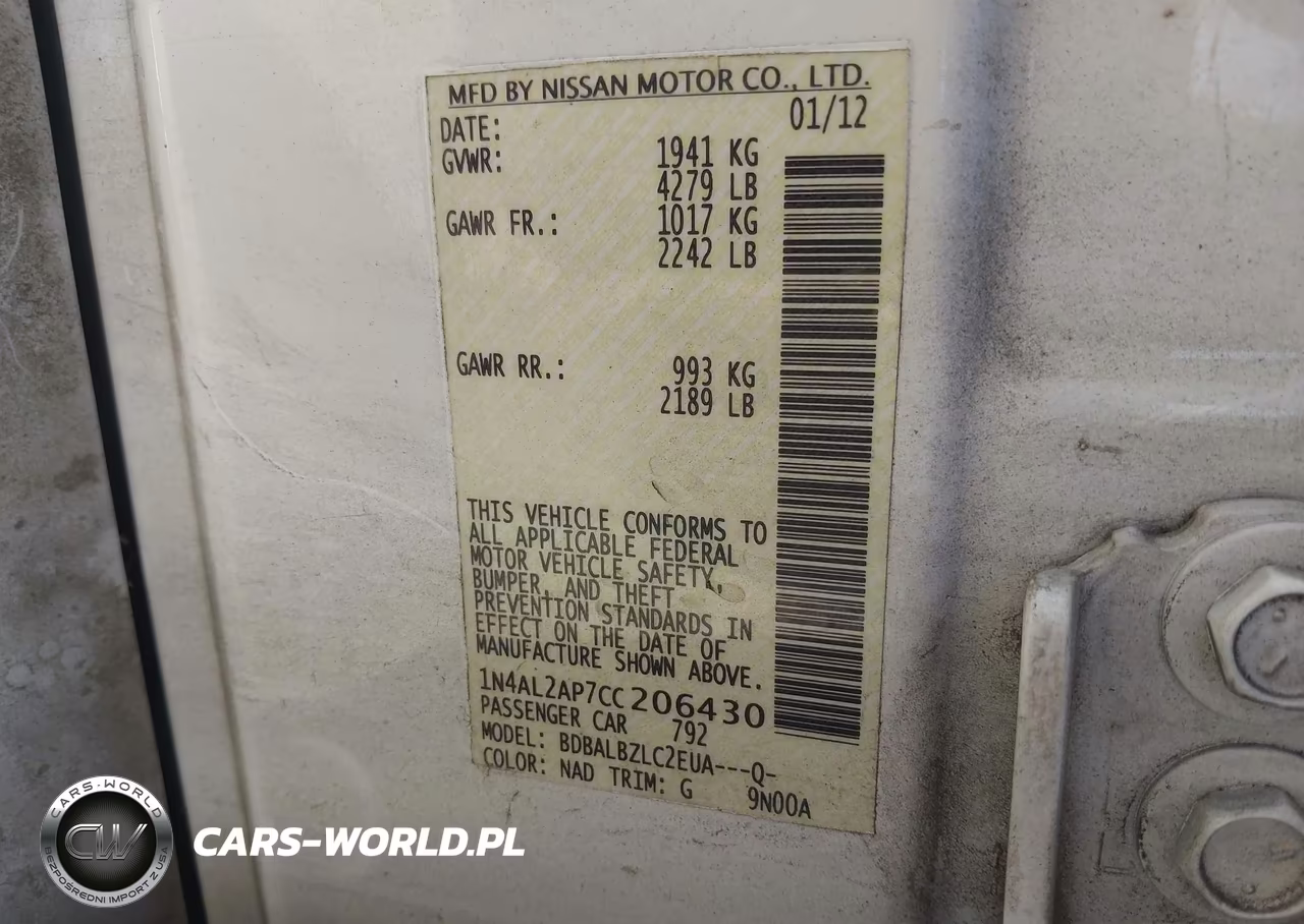 2012 Nissan Altima 2.5 S VIN:1N4AL2AP7CC206430 - 9