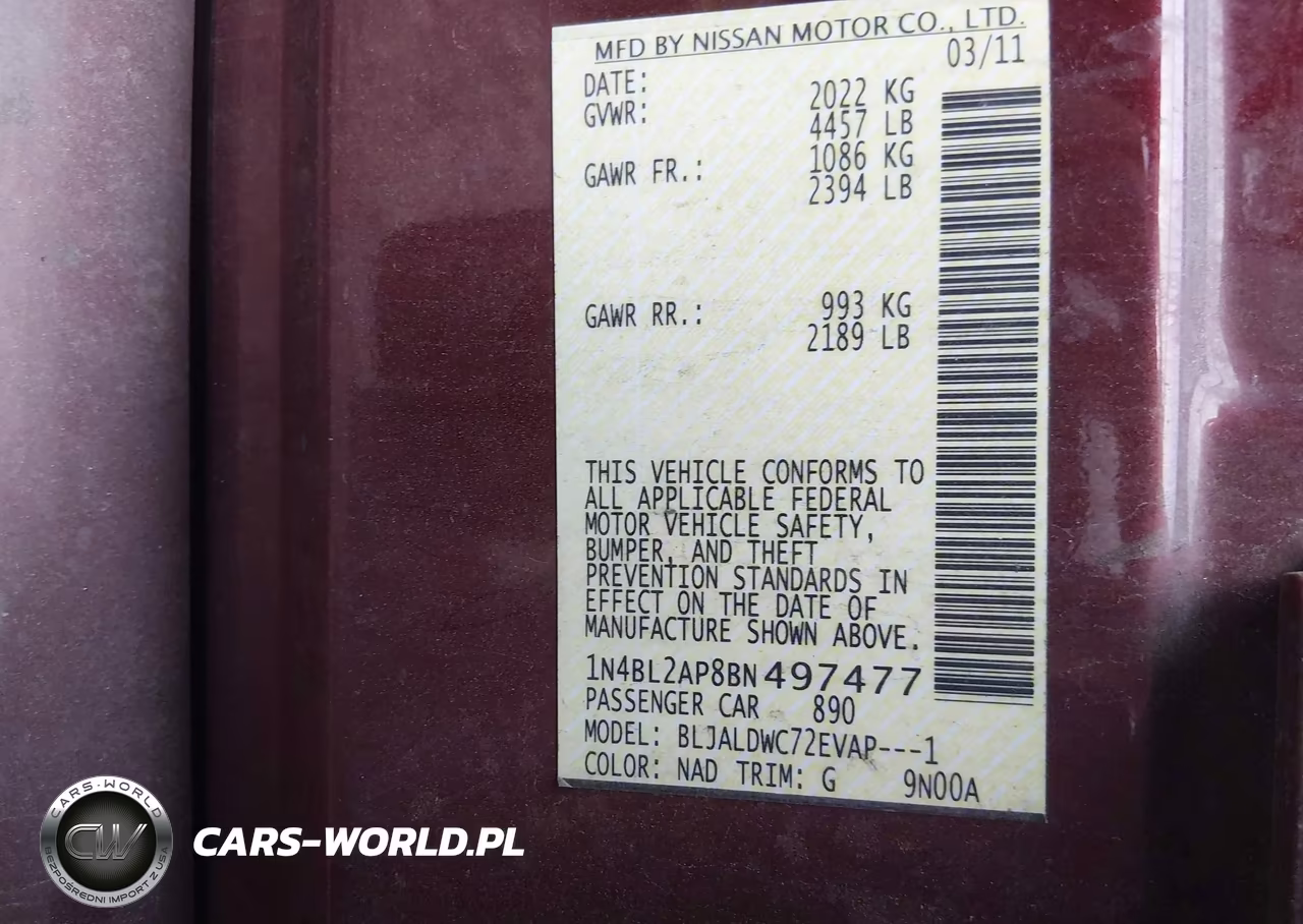2011 Nissan Altima 3.5 Sr VIN:1N4BL2AP8BN497477 - 9