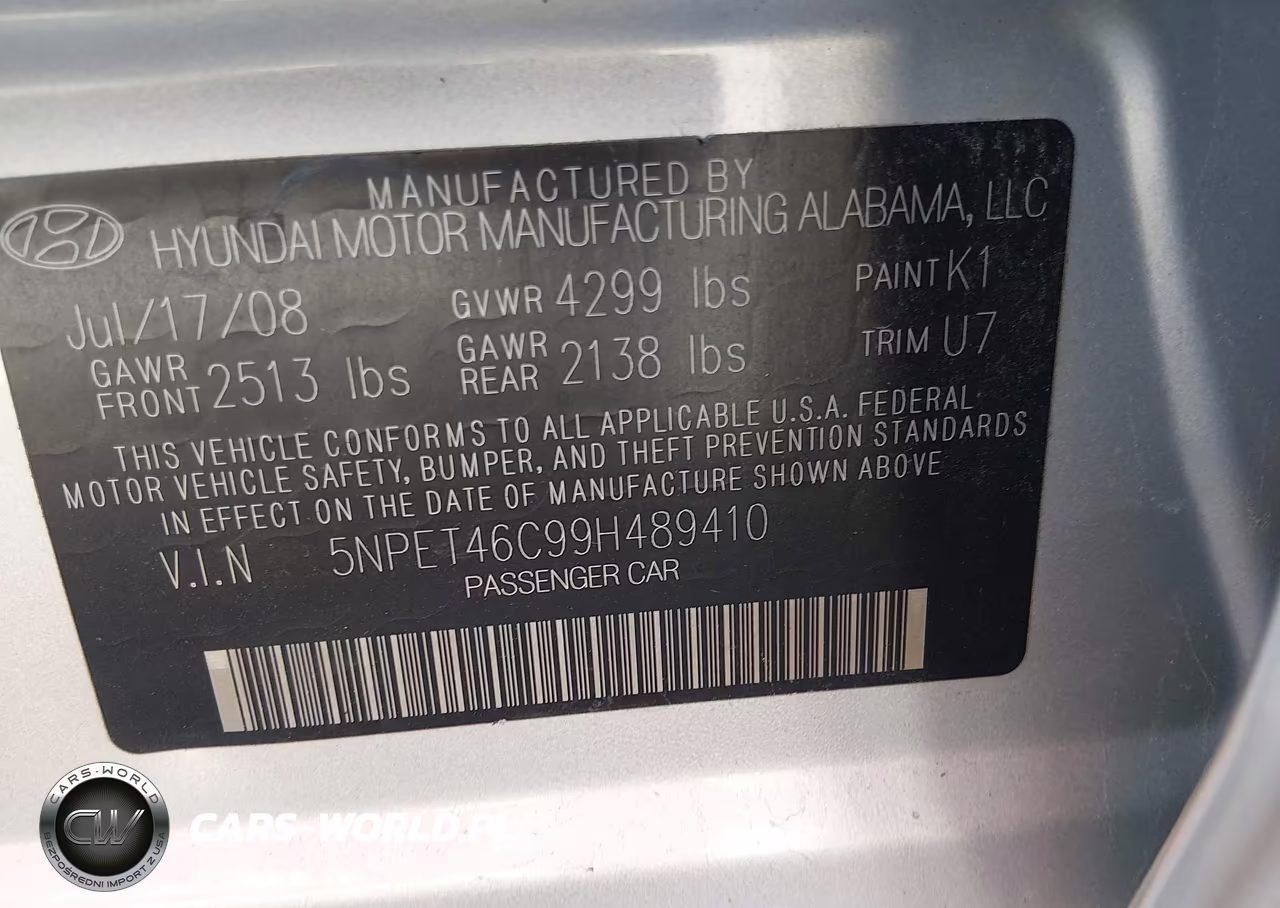2009 Hyundai Sonata Gls VIN:5NPET46C99H489410 - 9