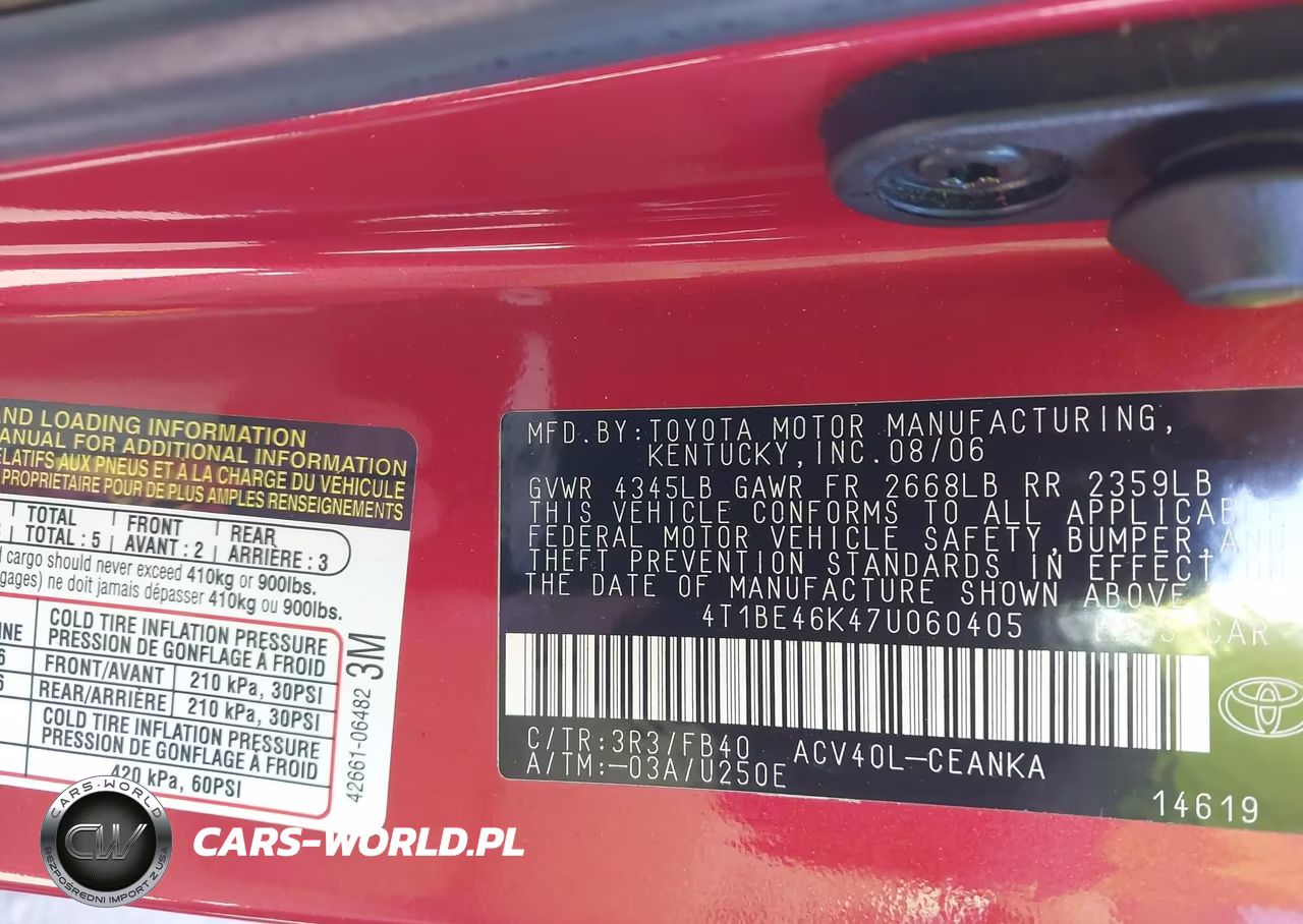 2007 Toyota Camry Le VIN:4T1BE46K47U060405 - 9