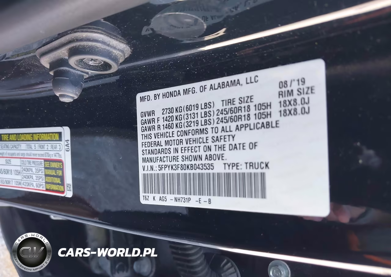 2019 Honda Ridgeline Black Edition VIN:5FPYK3F80KB043535 - 9