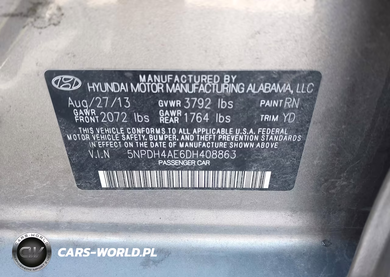 2013 Hyundai Elantra Gls VIN:5NPDH4AE6DH408863 - 9