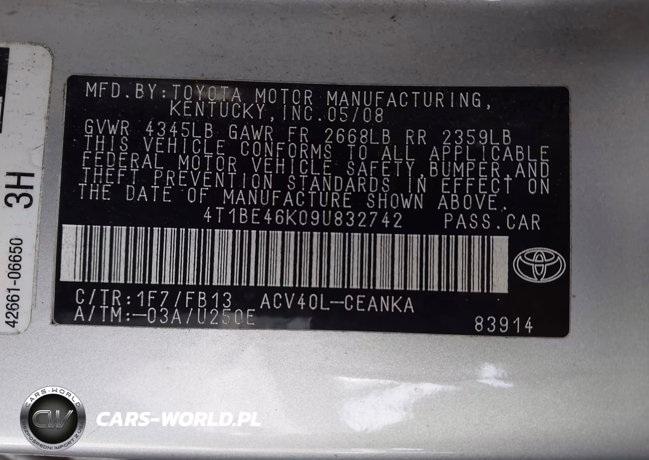2009 Toyota Camry Le VIN:4T1BE46K09U832742 - 9