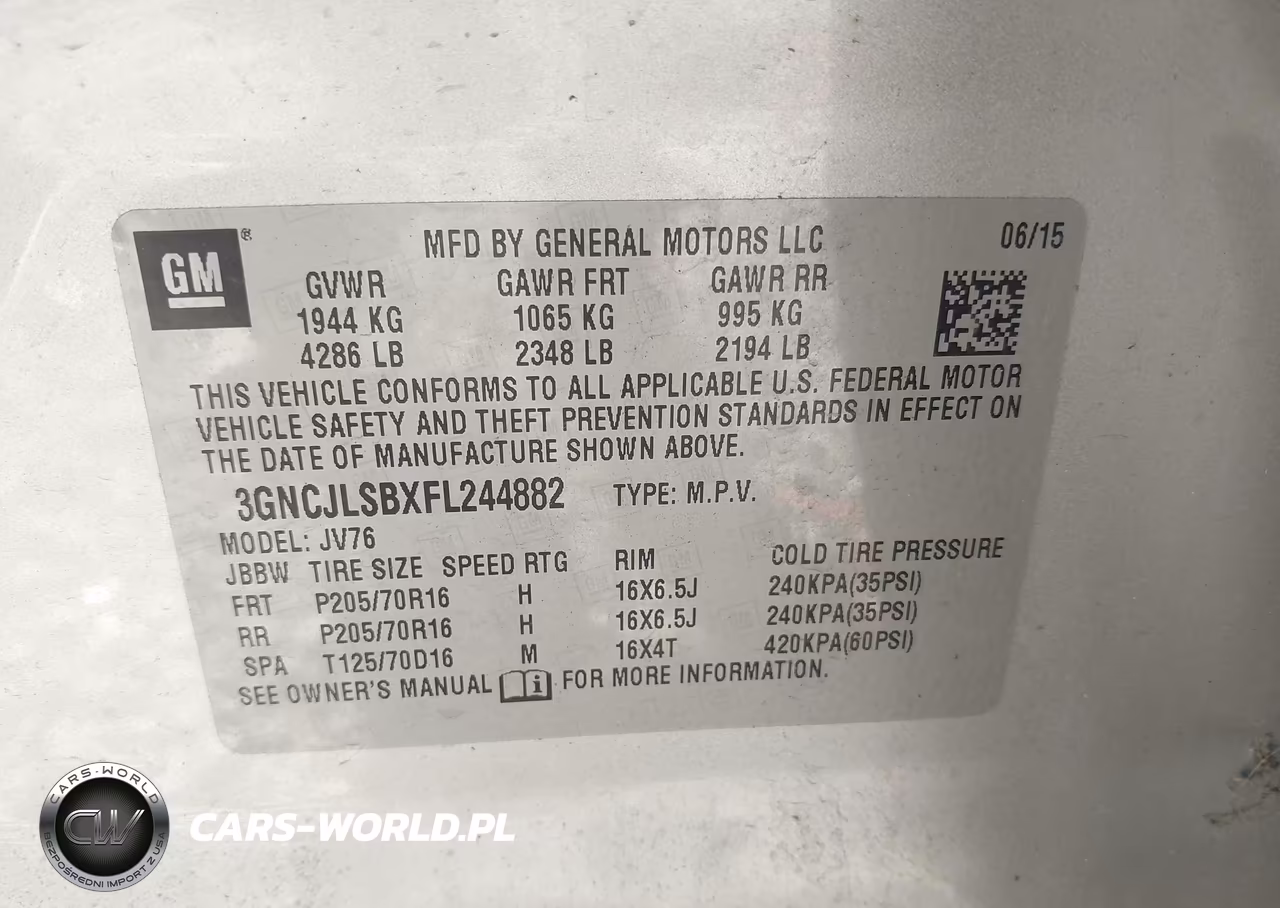 2015 Chevrolet Trax Lt VIN:3GNCJLSBXFL244882 - 9