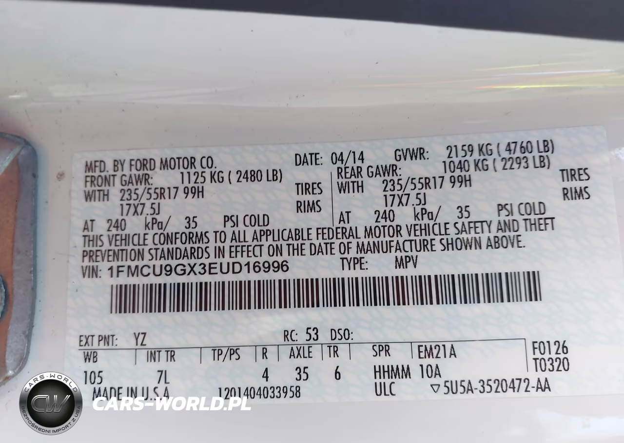 2014 Ford Escape Se VIN:1FMCU9GX3EUD16996 - 9