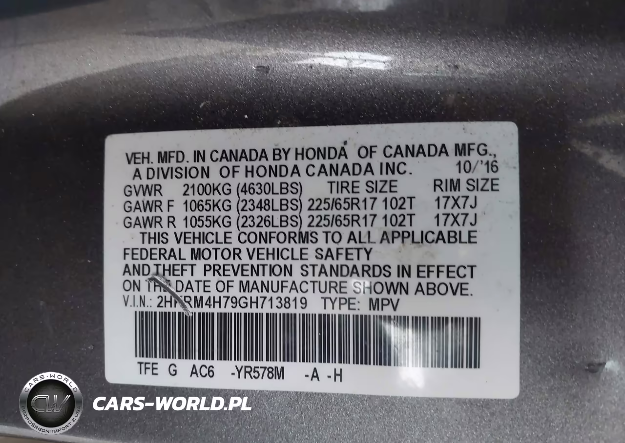 2016 Honda Cr-V Ex-L VIN:2HKRM4H79GH713819 - 9