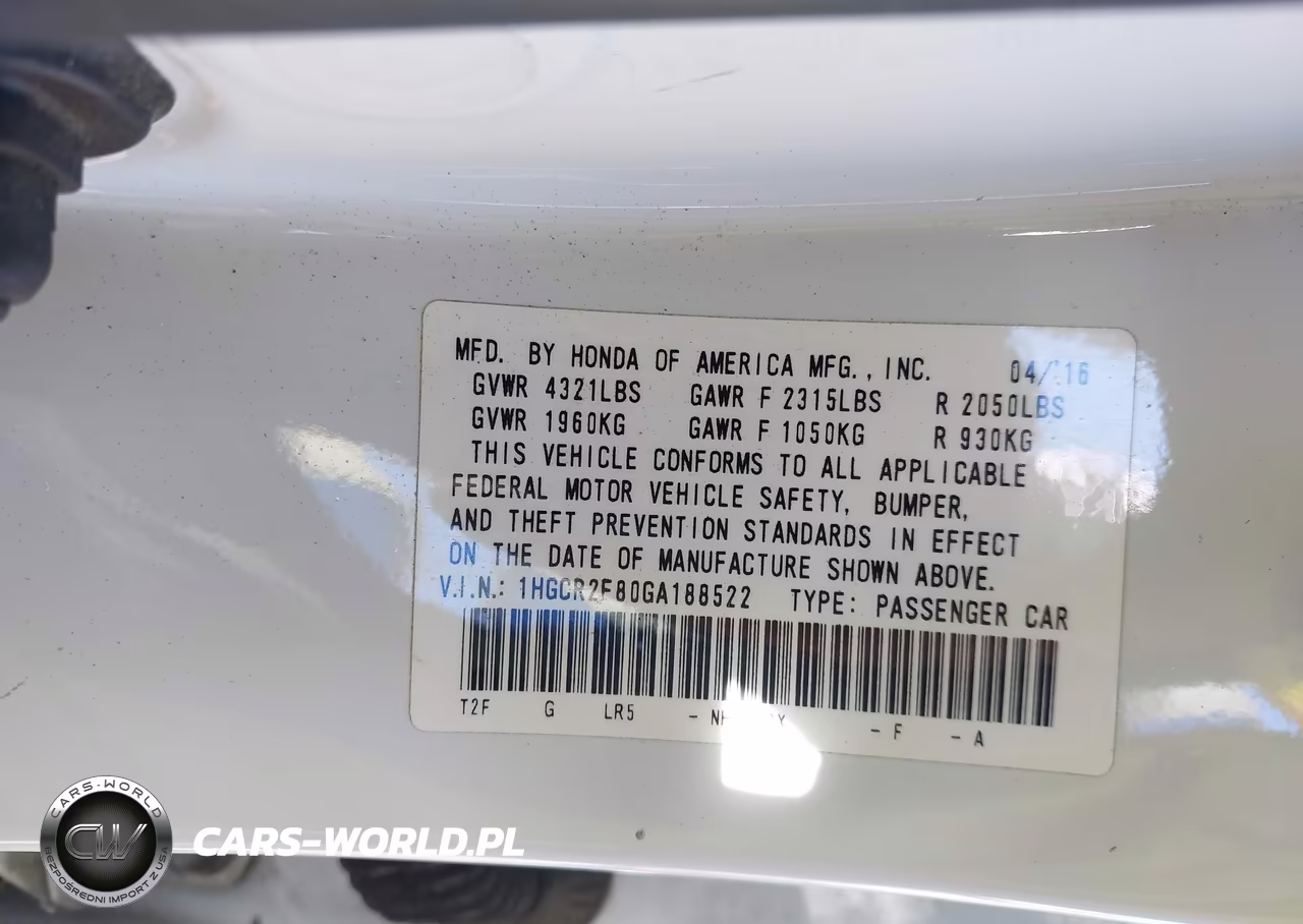 2016 Honda Accord Ex-L VIN:1HGCR2F80GA188522 - 9