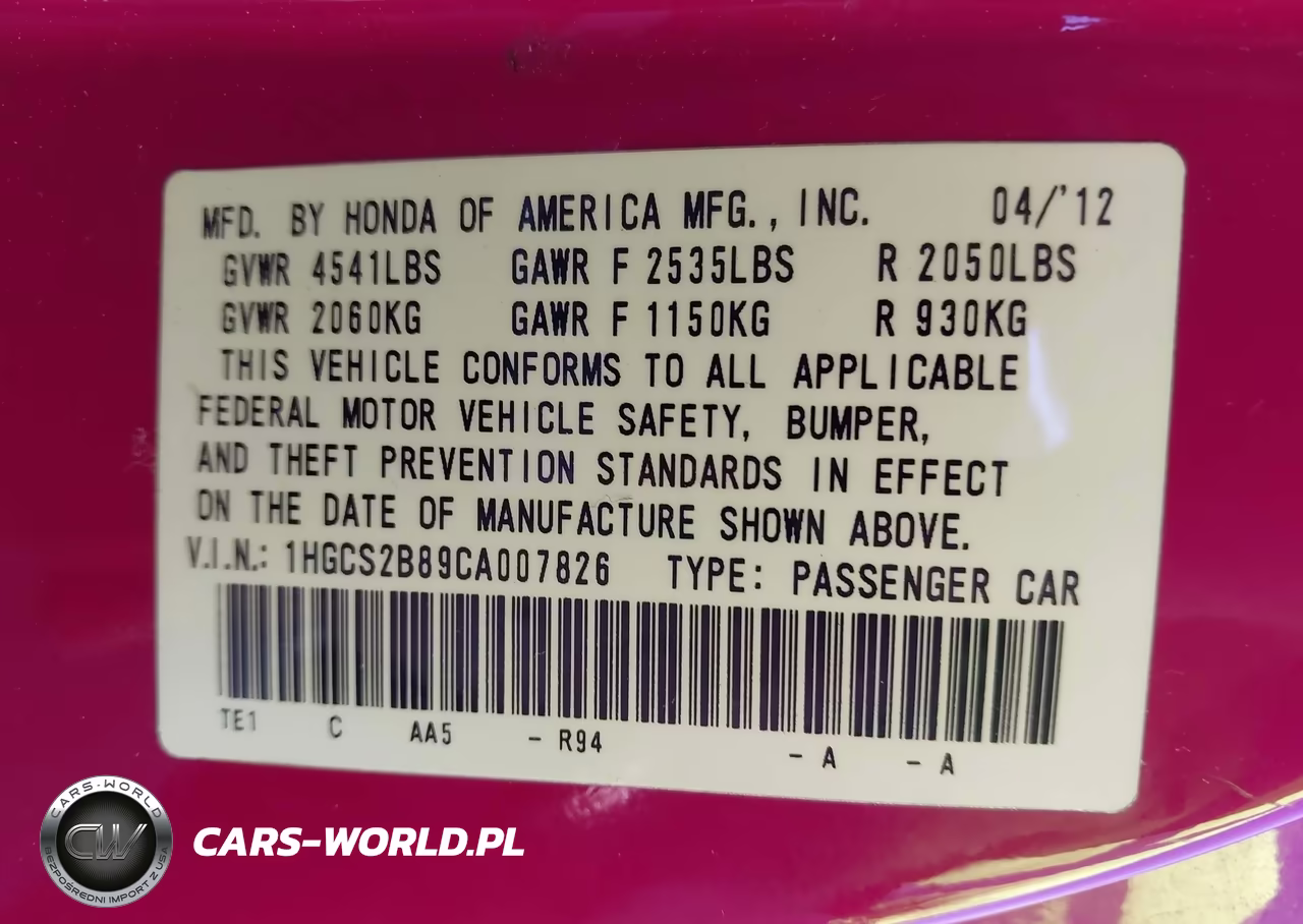 2012 Honda Accord 3.5 Ex-L VIN:1HGCS2B89CA007826 - 9