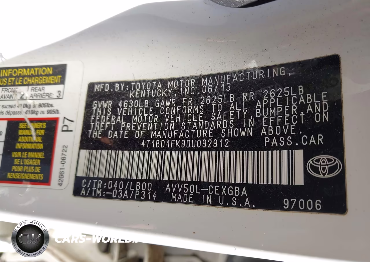 2013 Toyota Camry Hybrid Xle VIN:4T1BD1FK9DU092912 - 9