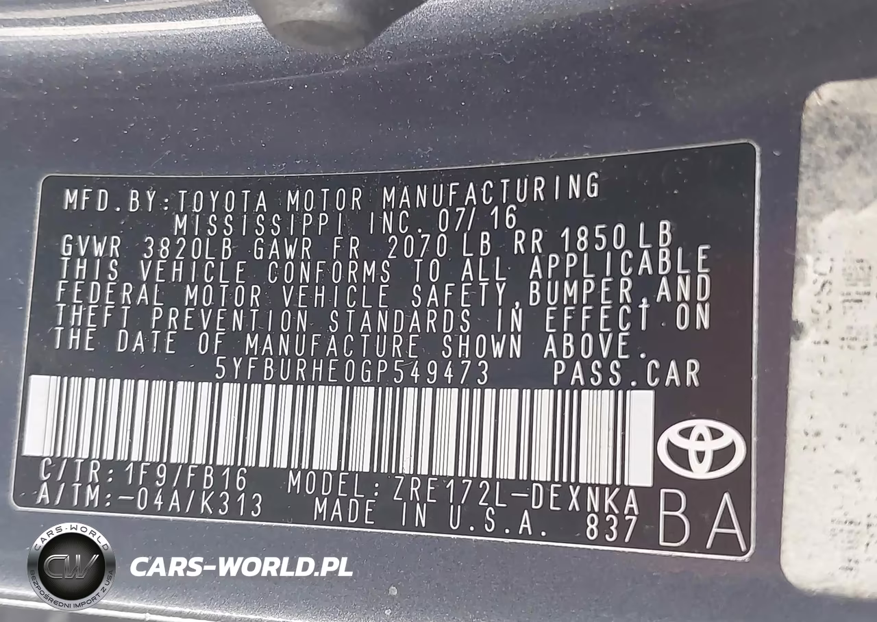 2016 Toyota Corolla Le VIN:5YFBURHE0GP549473 - 9