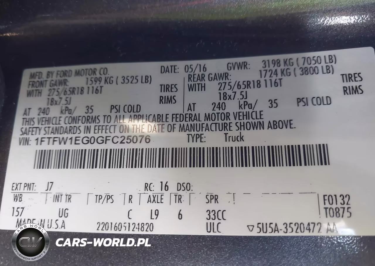 2016 Ford F-150 Xlt VIN:1FTFW1EG0GFC25076 - 9