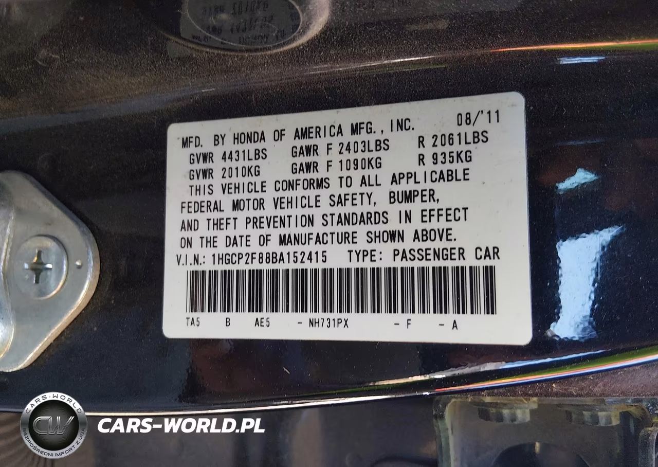 2011 Honda Accord 2.4 Ex-L VIN:1HGCP2F88BA152415 - 9