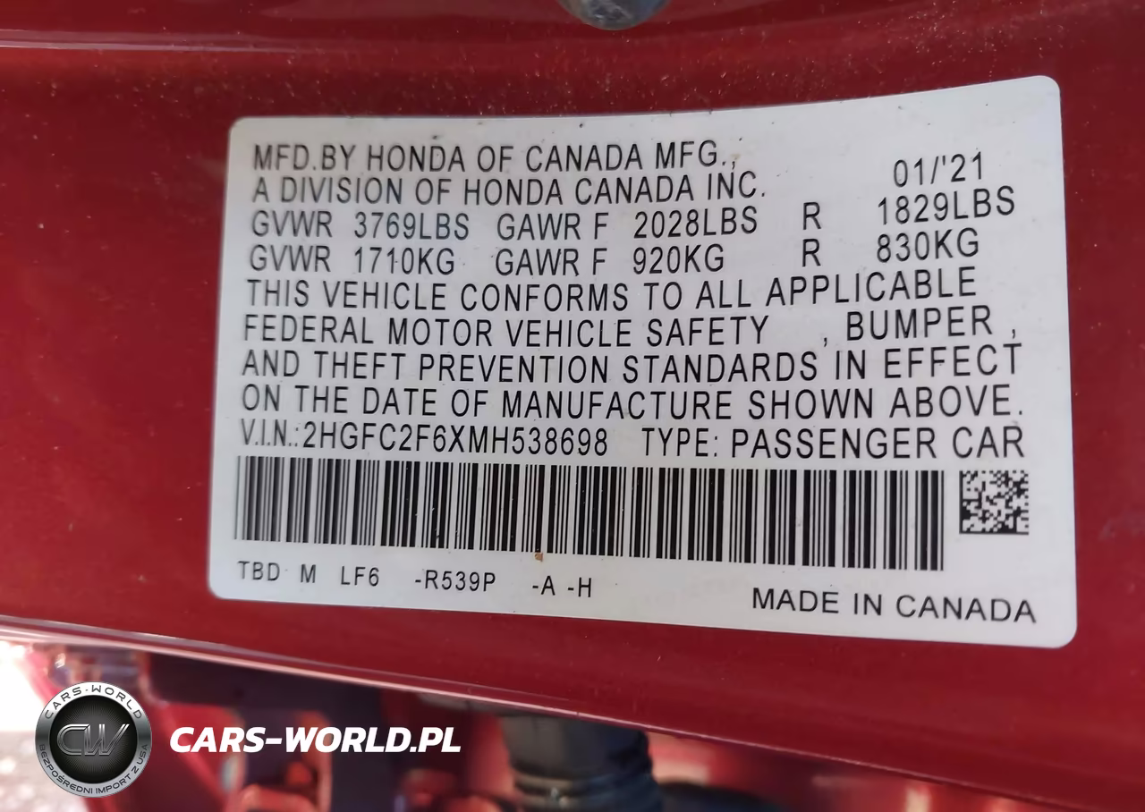 2021 Honda Civic Lx VIN:2HGFC2F6XMH538698 - 9