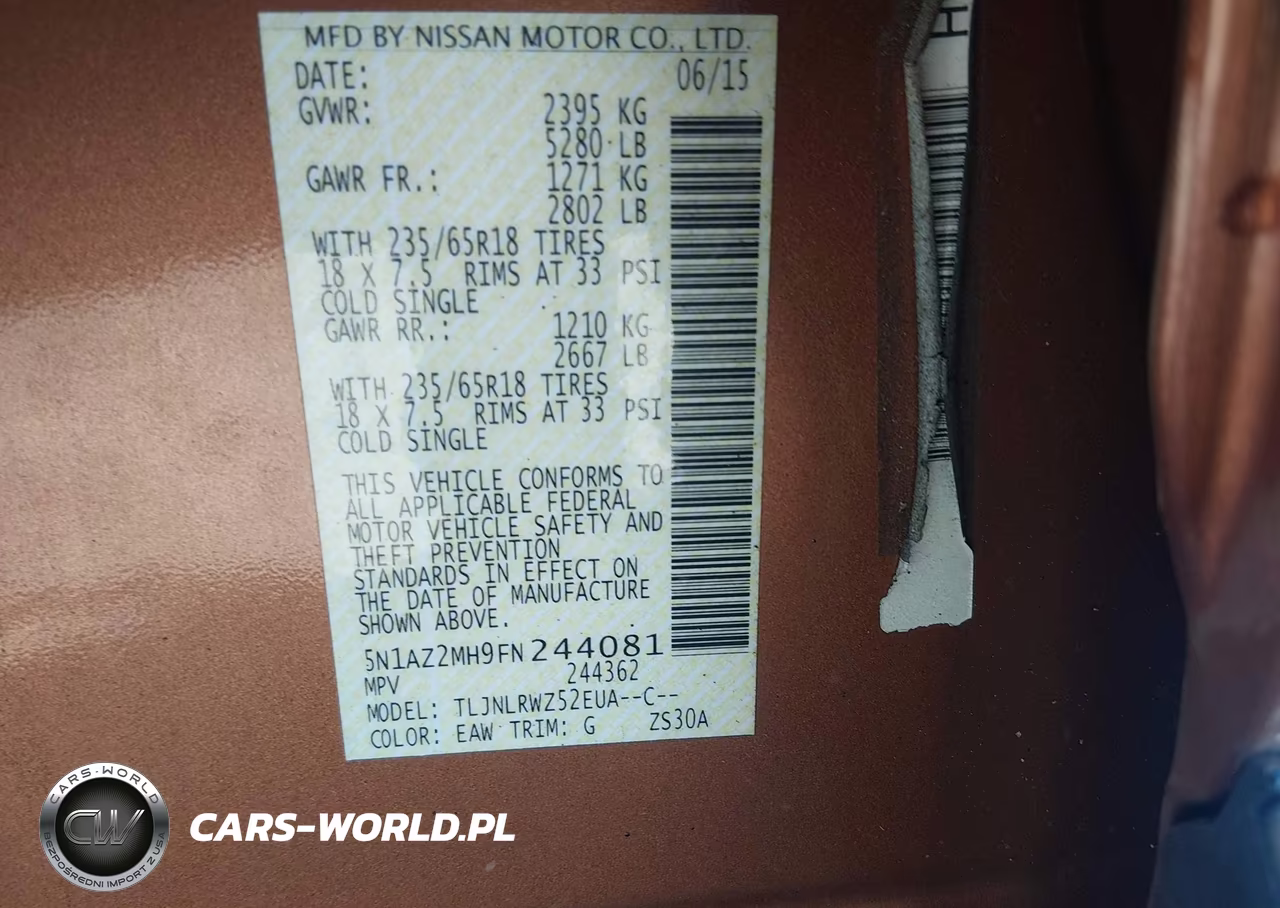 2015 Nissan Murano Sl VIN:5N1AZ2MH9FN244081 - 9