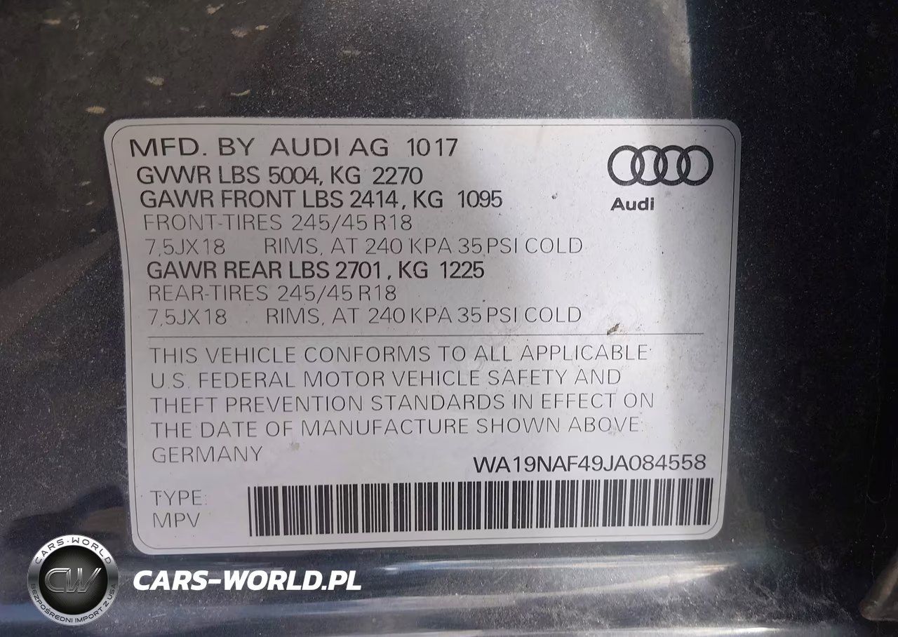 2018 Audi A4 Allroad VIN:WA19NAF49JA084558 - 9