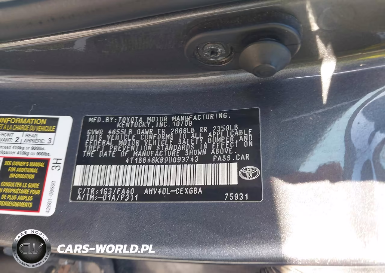 2009 Toyota Camry Hybrid VIN:4T1BB46K89U093743 - 9
