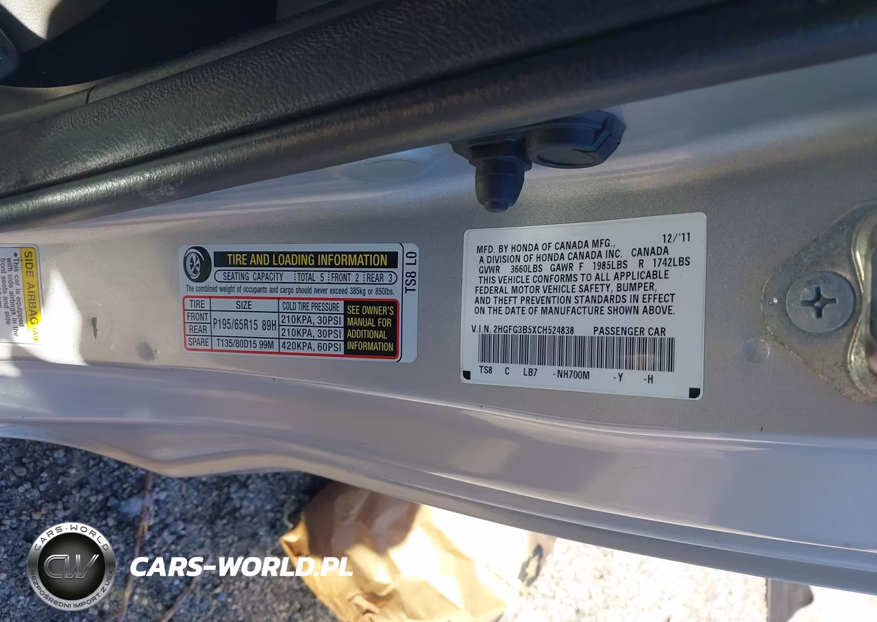 2012 Honda Civic Lx VIN:2HGFG3B5XCH524838 - 9
