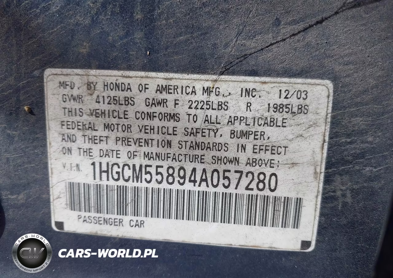 2004 Honda Accord 2.4 Ex VIN:1HGCM55894A057280 - 9