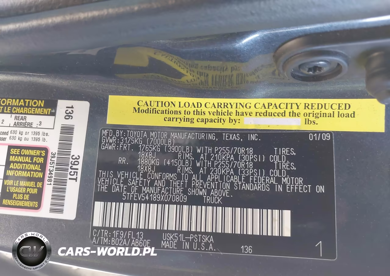 2009 Toyota Tundra Sr5 5.7L V8 VIN:5TFEV54189X070809 - 9