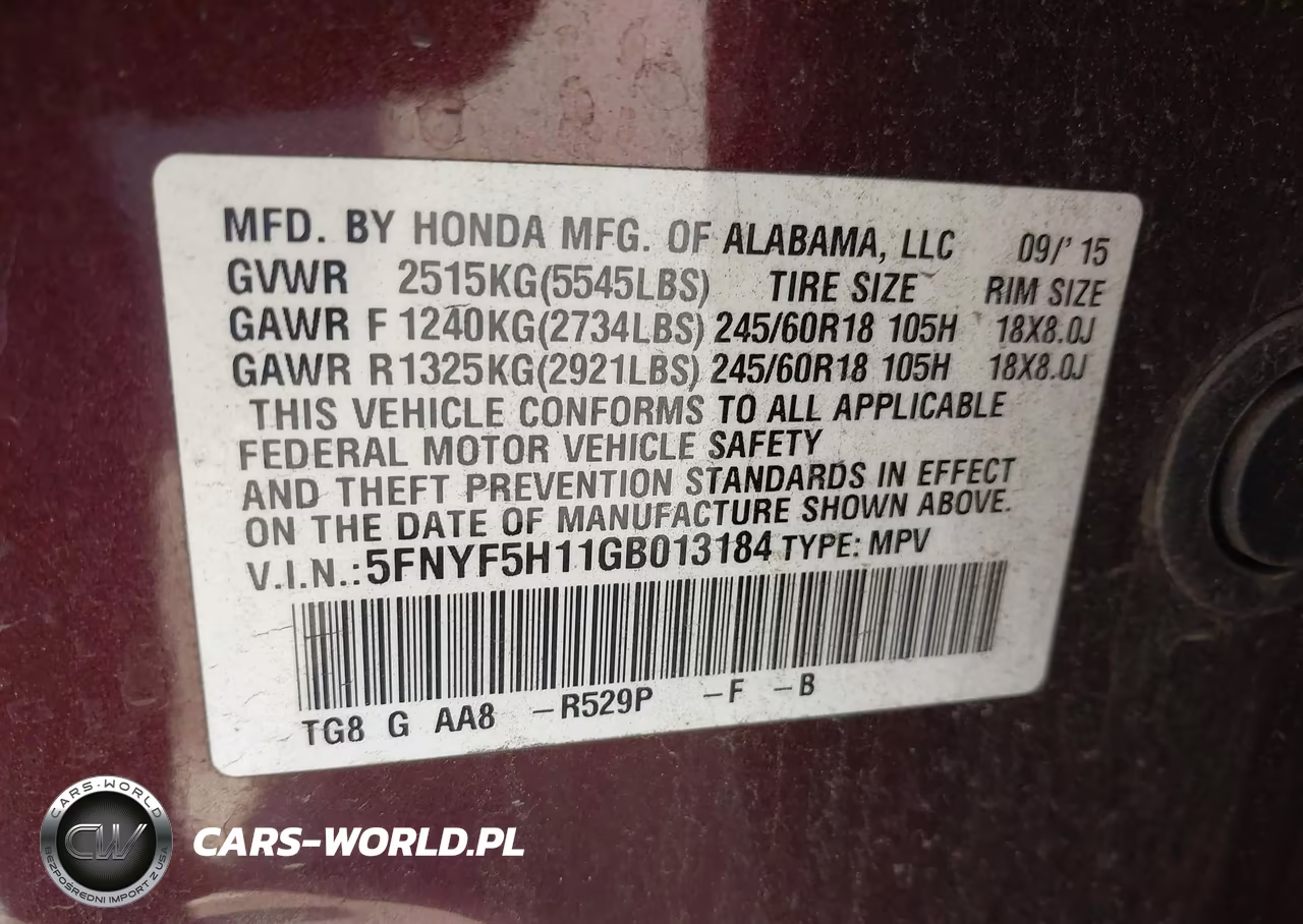 2016 Honda Pilot Lx VIN:5FNYF5H11GB013184 - 9