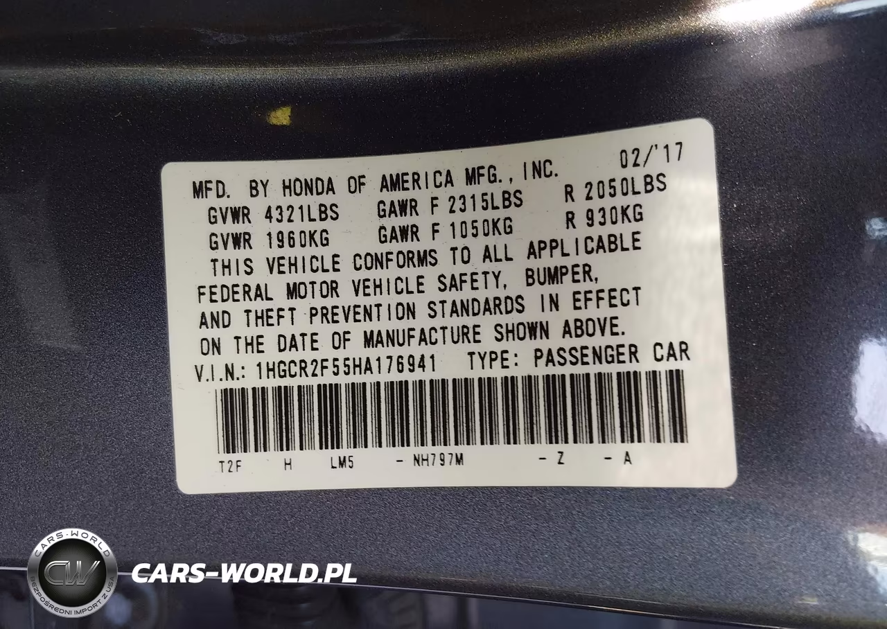2017 Honda Accord Sport VIN:1HGCR2F55HA176941 - 9