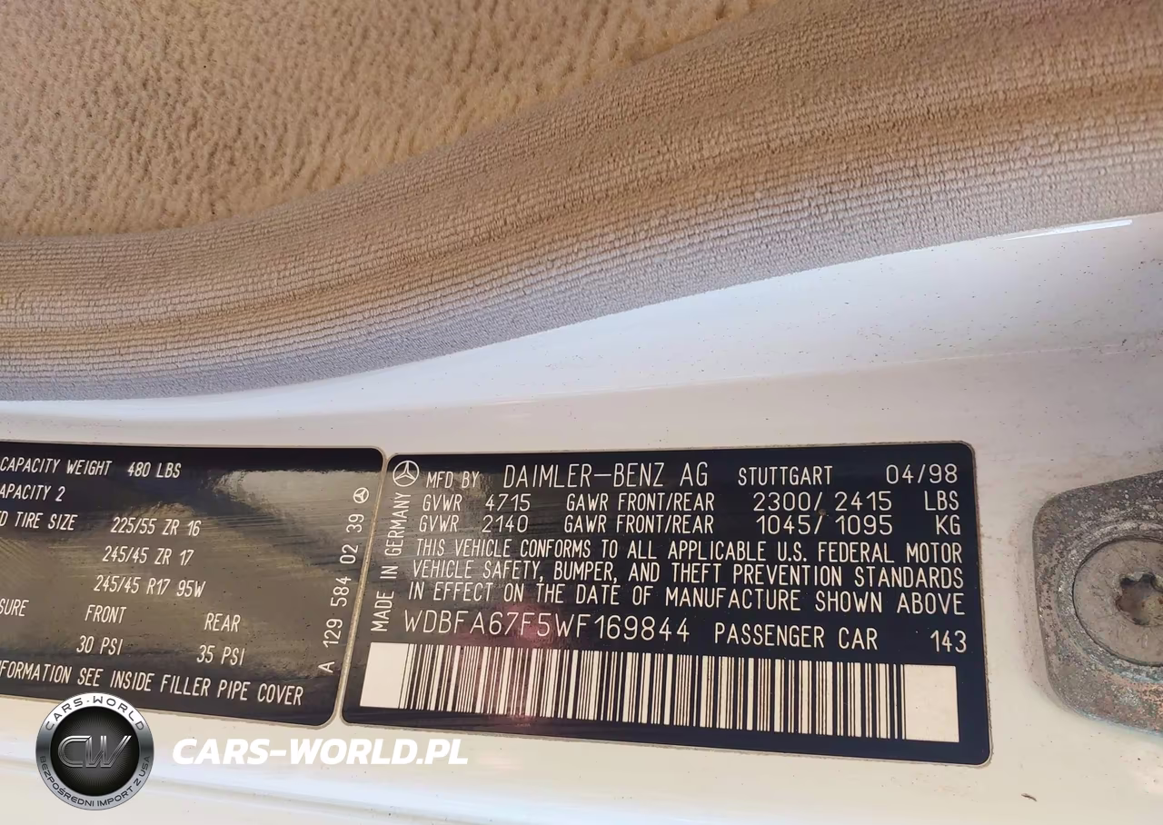 1998 Mercedes-Benz Sl 500 VIN:WDBFA67F5WF169844 - 9