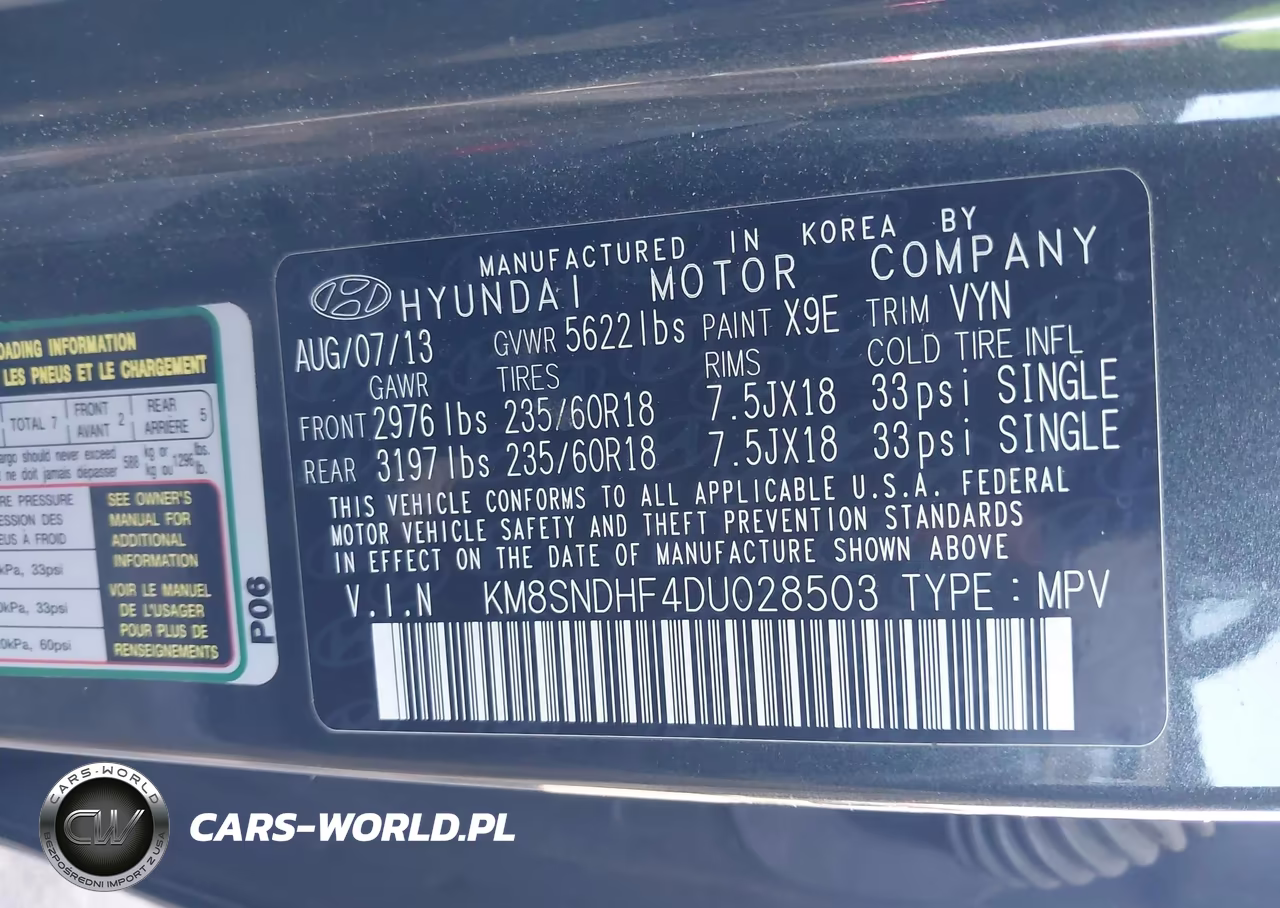 2013 Hyundai Santa Fe Gls VIN:KM8SNDHF4DU028503 - 9