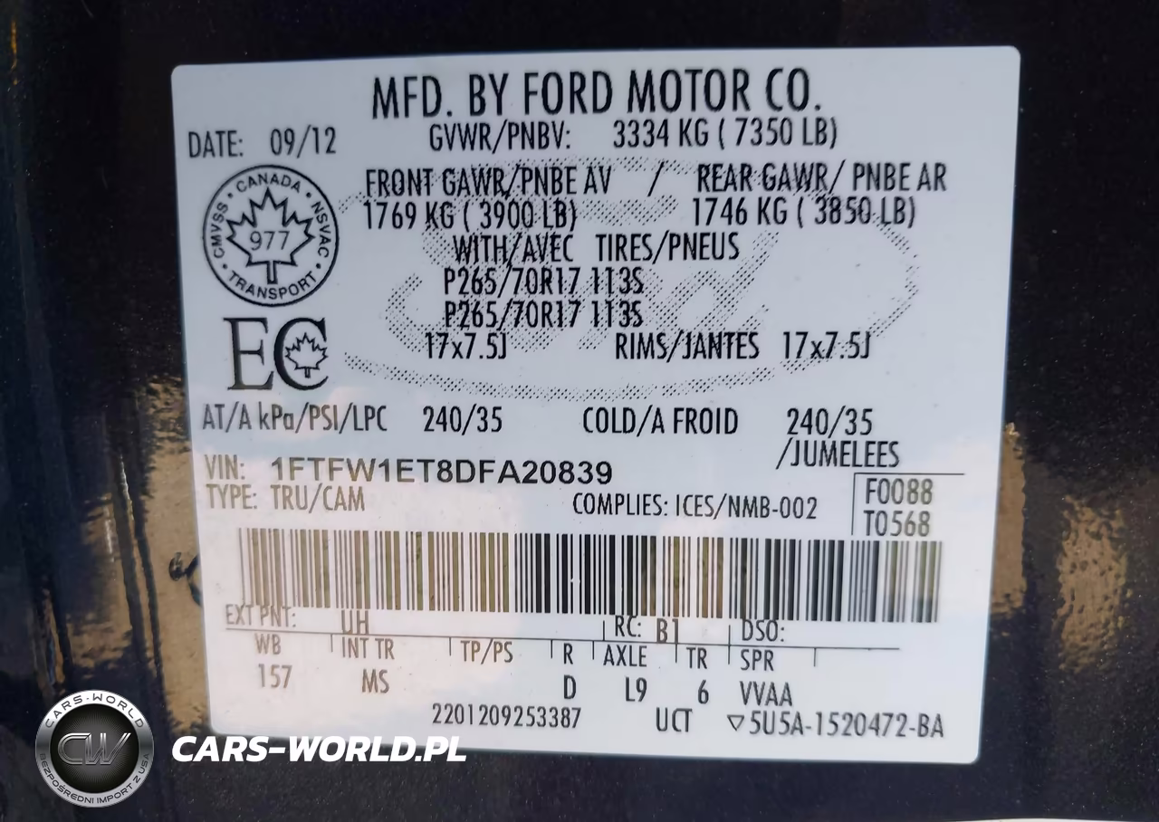 2013 Ford F-150 Xlt VIN:1FTFW1ET8DFA20839 - 9