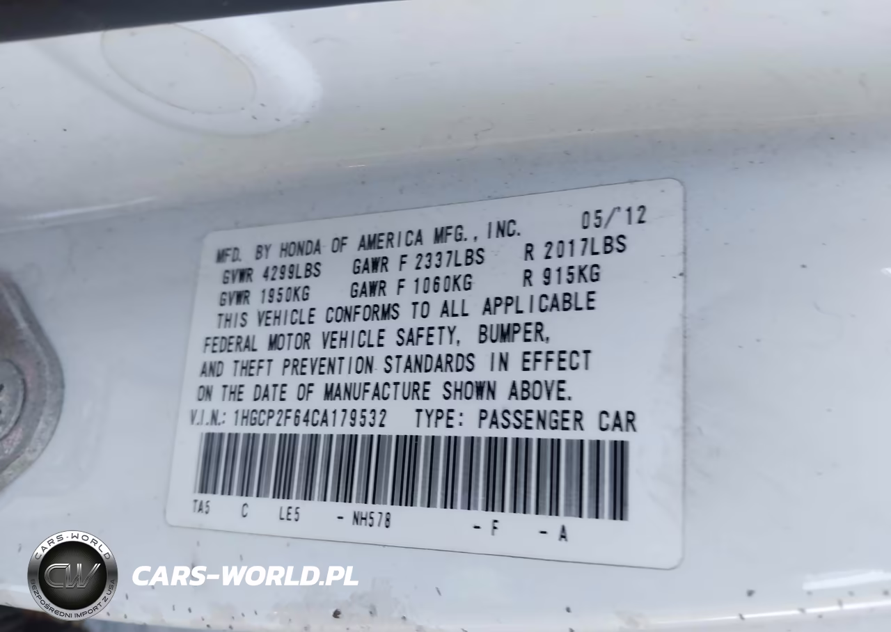 2012 Honda Accord 2.4 Se VIN:1HGCP2F64CA179532 - 9
