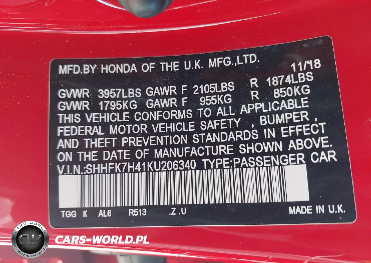 2019 Honda Civic Sport VIN:SHHFK7H41KU206340 - 9