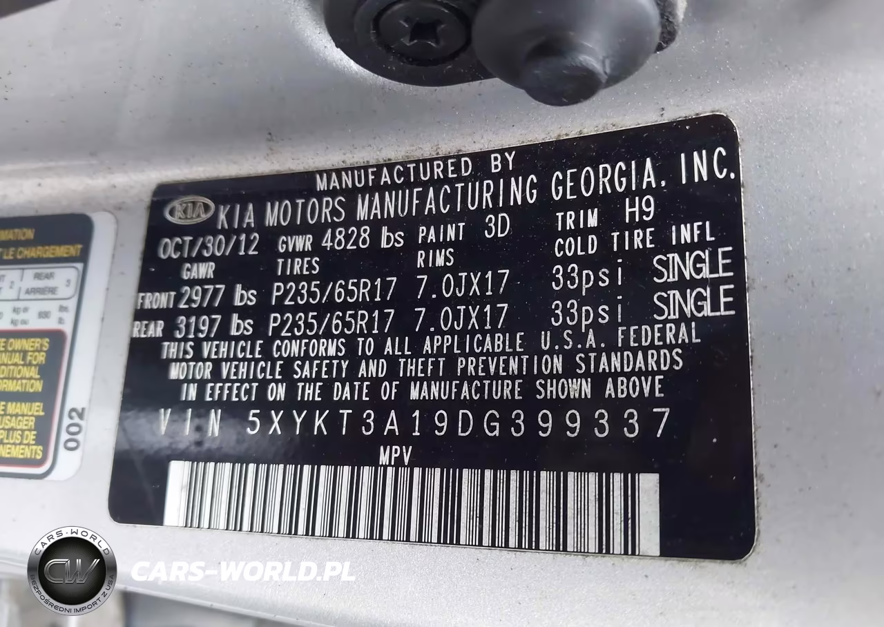2013 Kia Sorento Lx VIN:5XYKT3A19DG399337 - 9