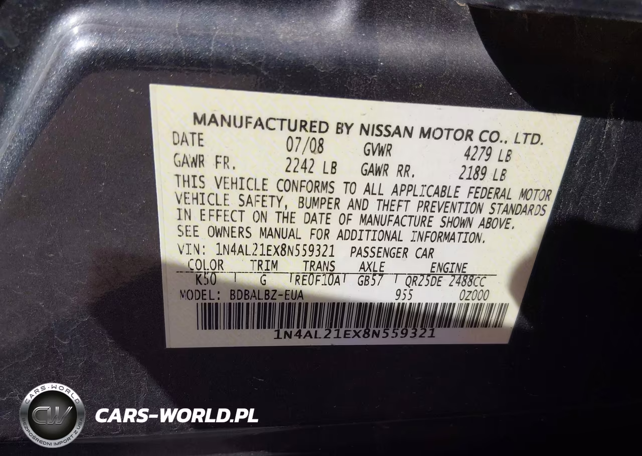 2008 Nissan Altima 2.5 S VIN:1N4AL21EX8N559321 - 9