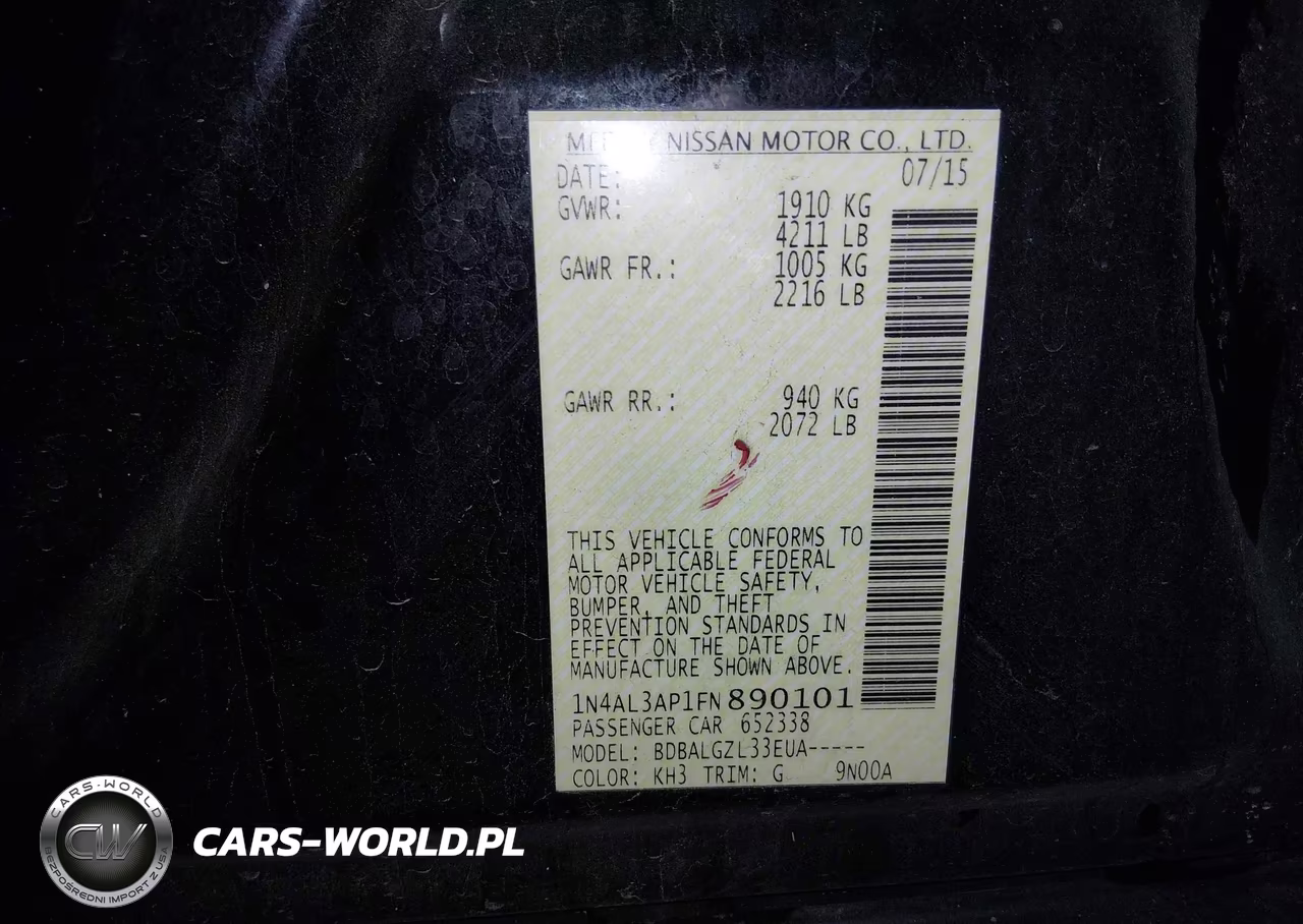 2015 Nissan Altima 2.5-2.5 S-2.5 Sl-2.5 Sv VIN:1N4AL3AP1FN890101 - 9
