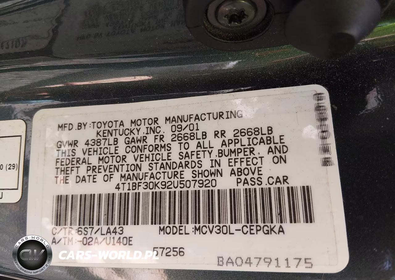 2002 Toyota Camry Xle V6 VIN:4T1BF30K92U507920 - 9