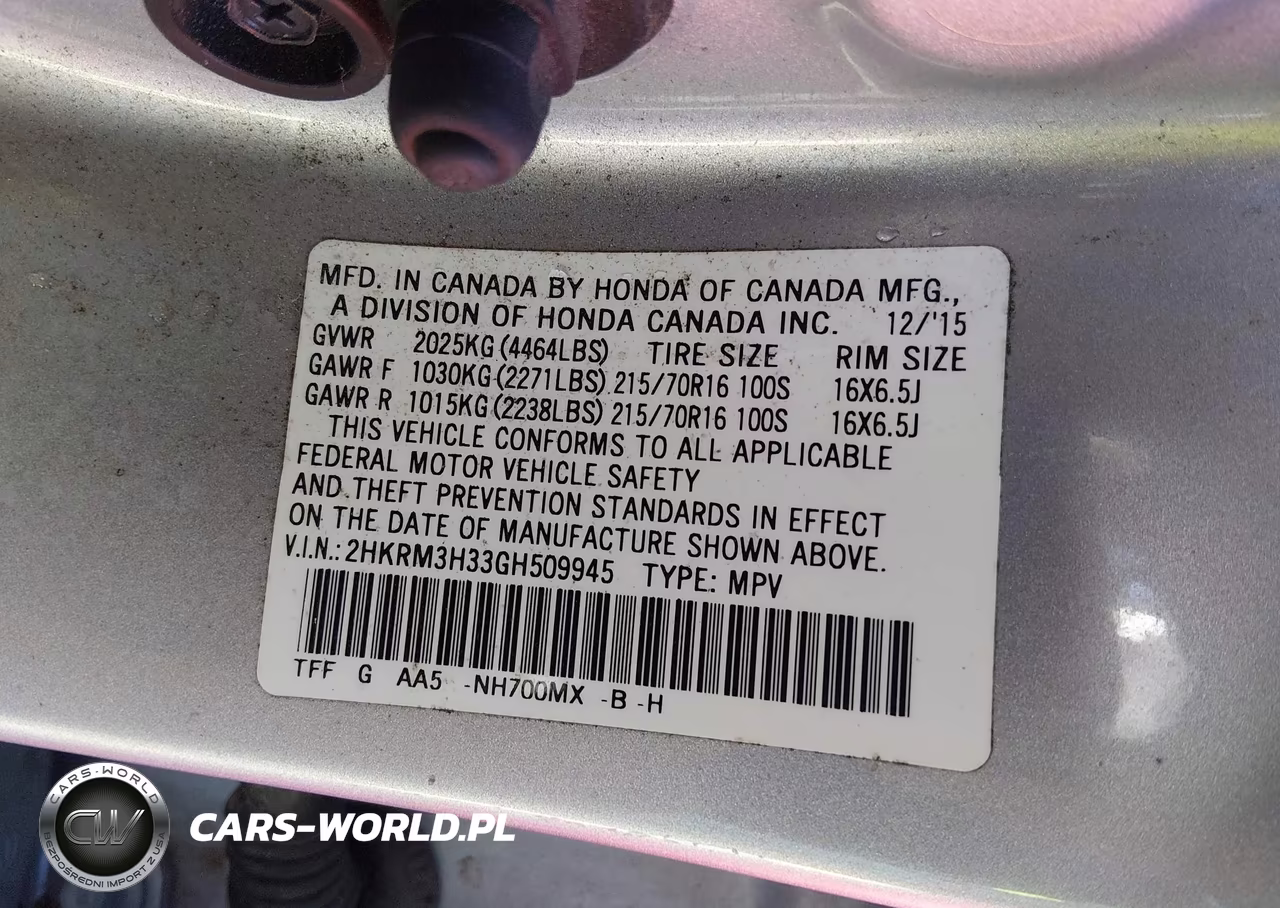 2016 Honda Cr-V Lx VIN:2HKRM3H33GH509945 - 9