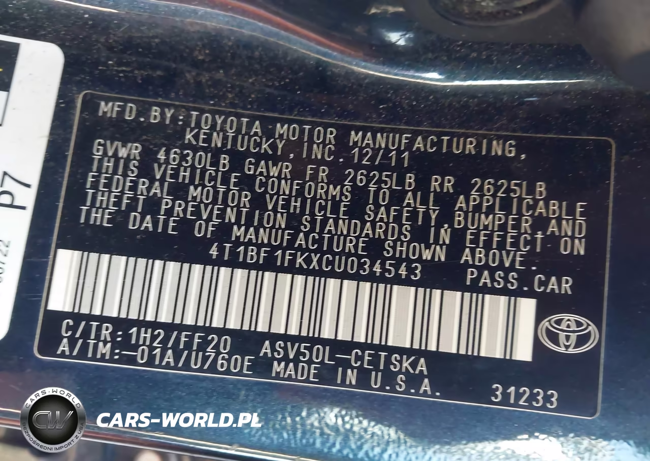 2012 Toyota Camry Se VIN:4T1BF1FKXCU034543 - 9