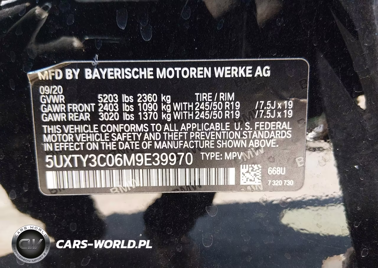 2021 BMW X3 Sdrive30I VIN:5UXTY3C06M9E39970 - 9