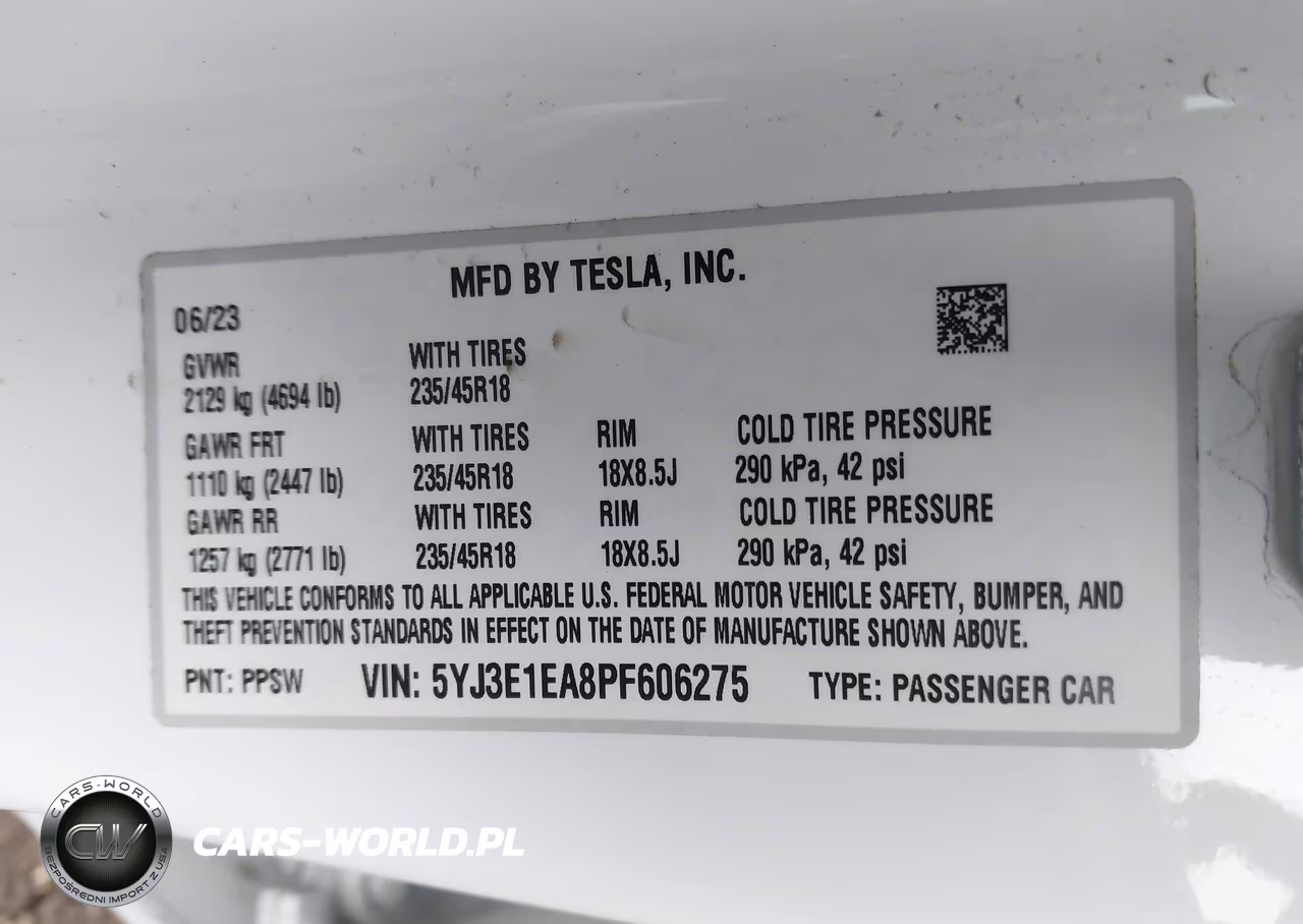 2023 Tesla Model 3 Rear-Wheel Drive VIN:5YJ3E1EA8PF606275 - 9
