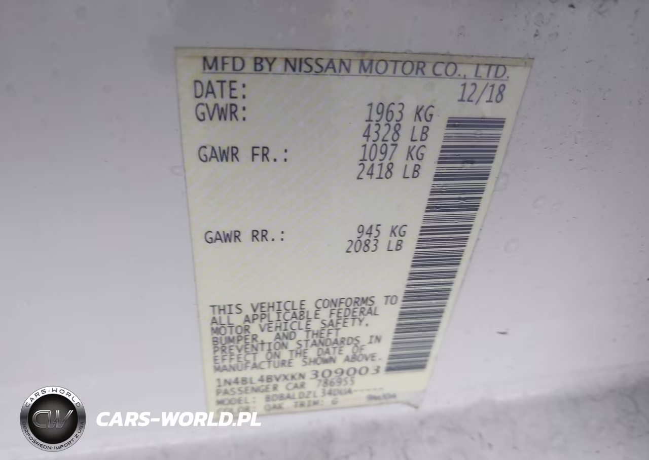 2019 Nissan Altima 2.5 S VIN:1N4BL4BVXKN309003 - 9