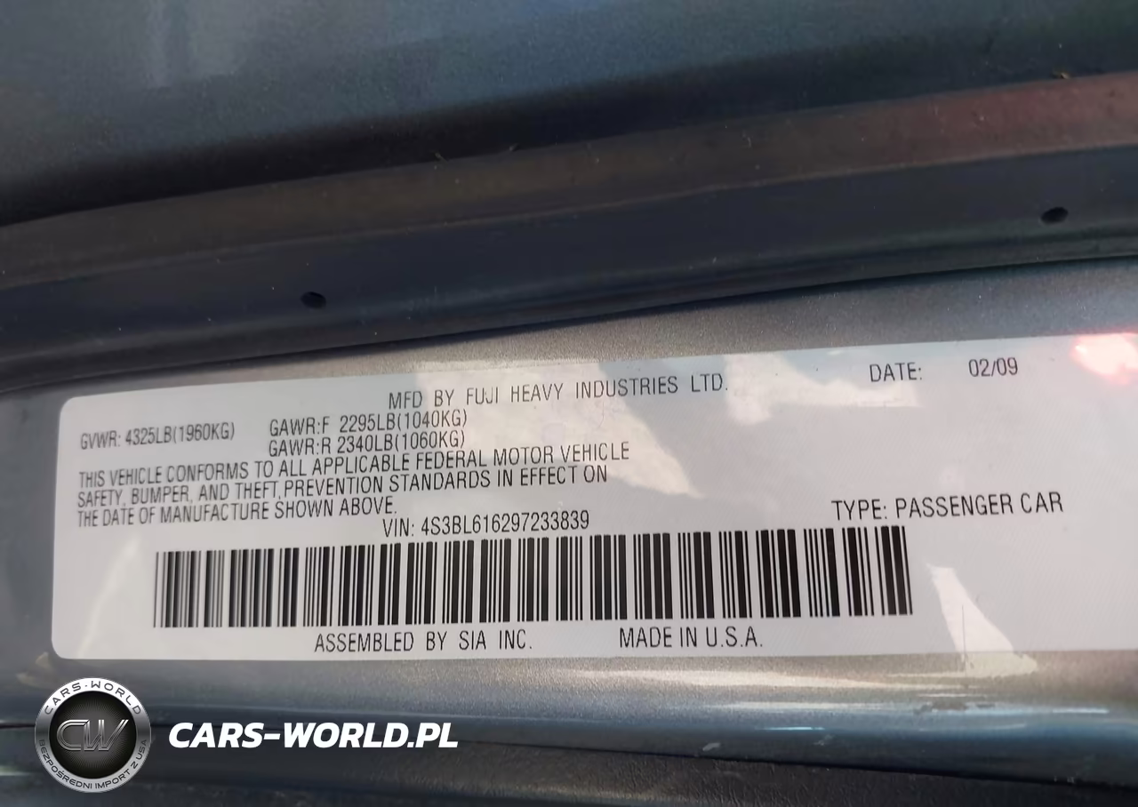 2009 Subaru Legacy 2.5I VIN:4S3BL616297233839 - 9