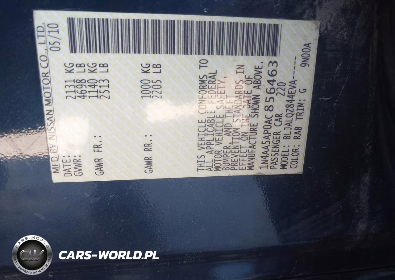 2010 Nissan Maxima 3.5 S VIN:1N4AA5AP0AC856463 - 9
