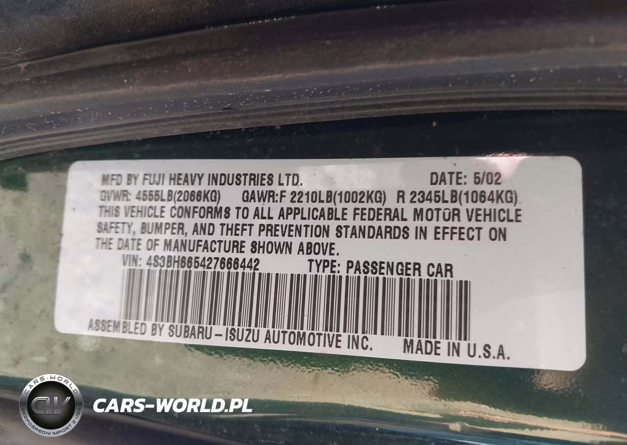 2002 Subaru Outback VIN:4S3BH665427666442 - 9