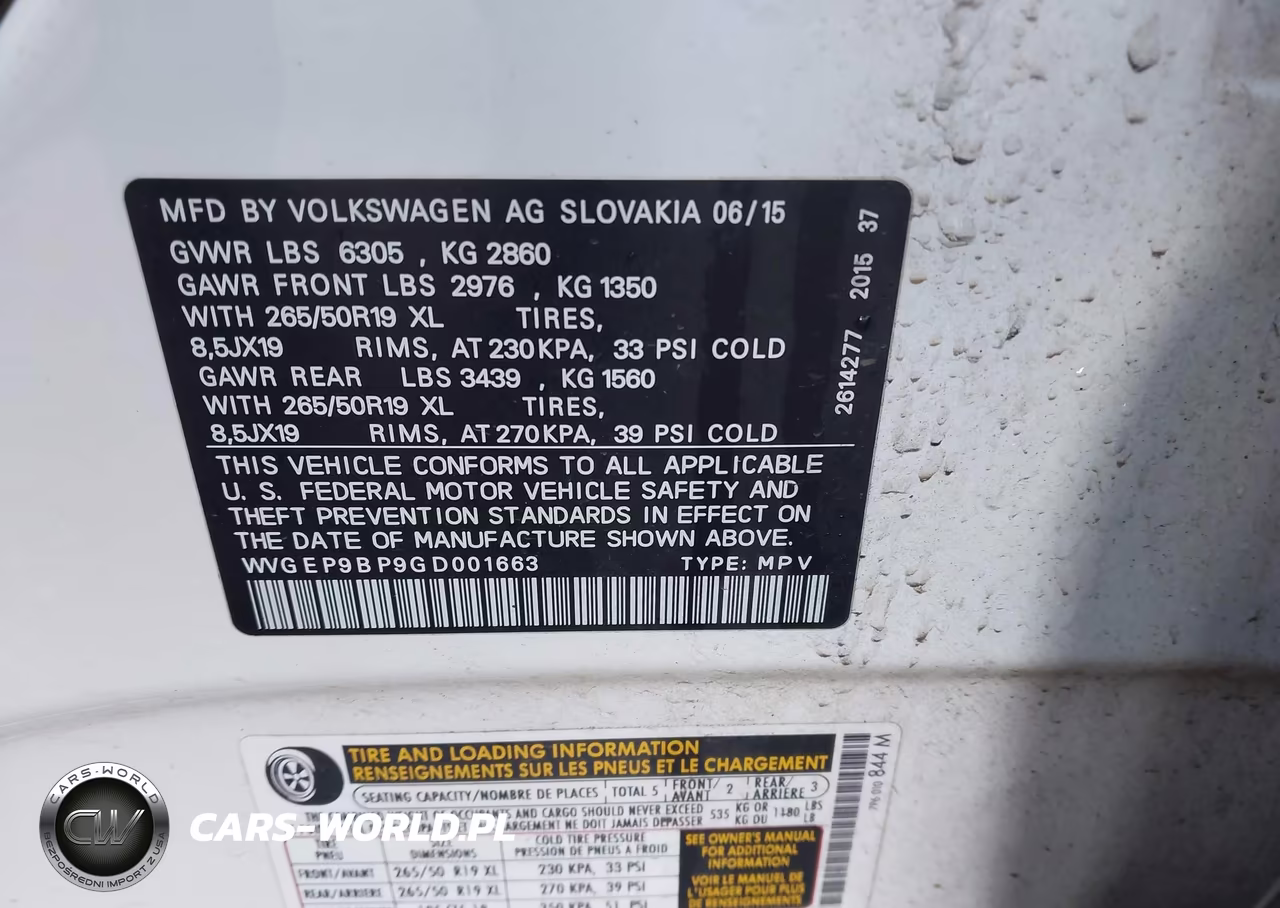 2016 Volkswagen Touareg Tdi Lux VIN:WVGEP9BP9GD001663 - 9