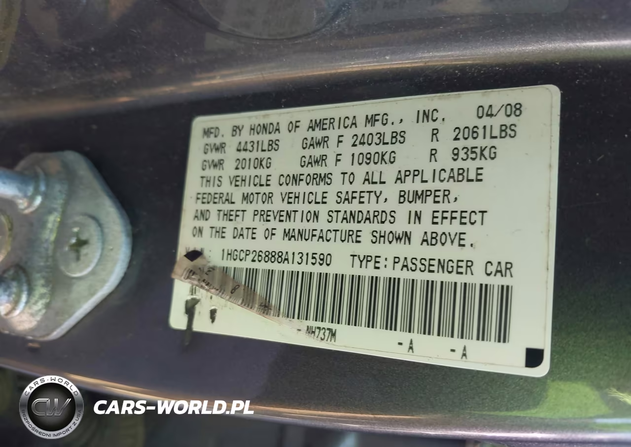 2008 Honda Accord 2.4 Ex-L VIN:1HGCP26888A131590 - 9