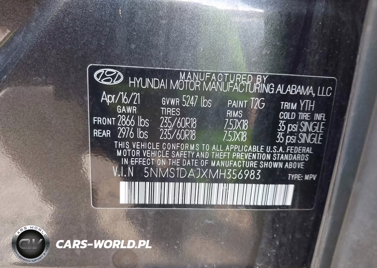 2021 Hyundai Santa Fe Se VIN:5NMS1DAJXMH356983 - 9